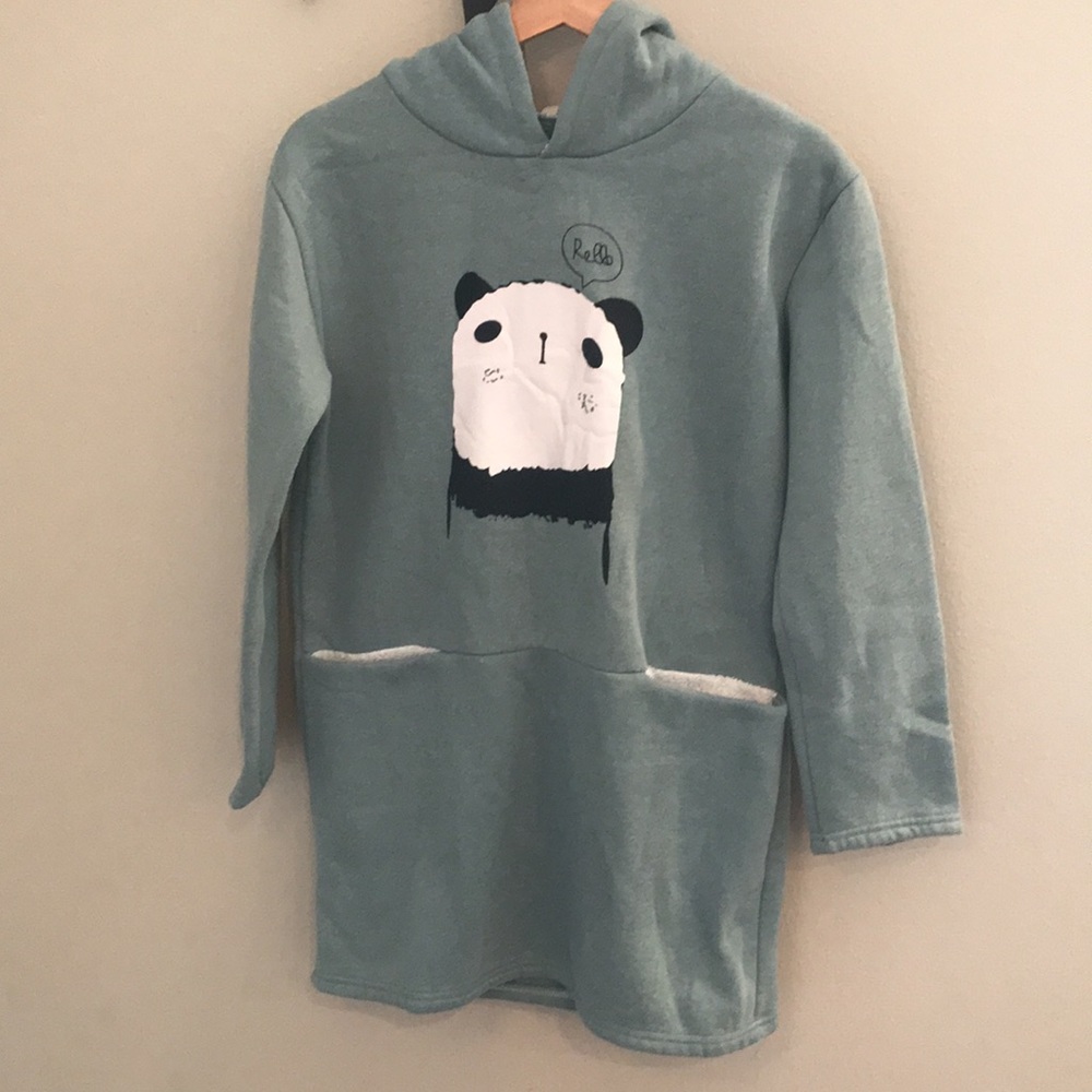 Baluoke green, fuzzy panda hoodie with pockets